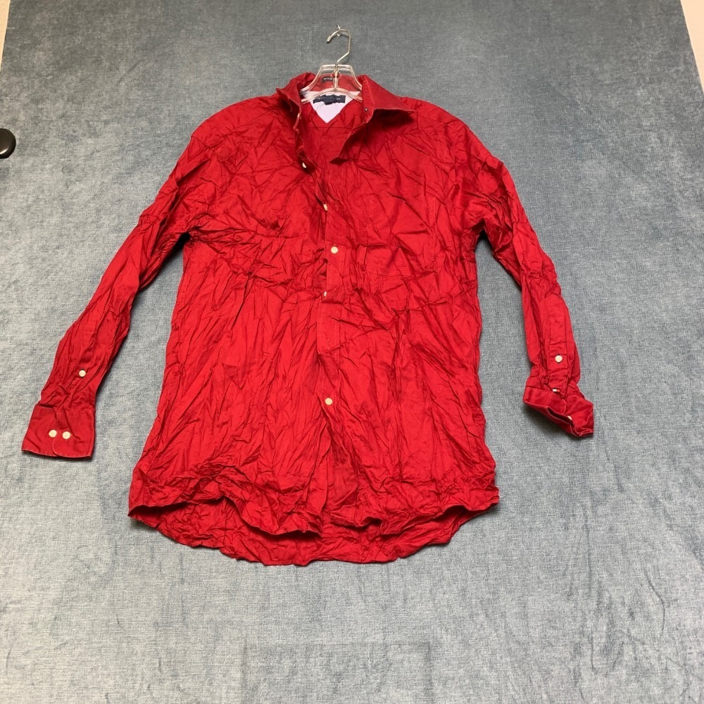 Tommy Hilfiger Dress Shirt Mens 16 32-33 Large Red Cotton Regular Fit Formal